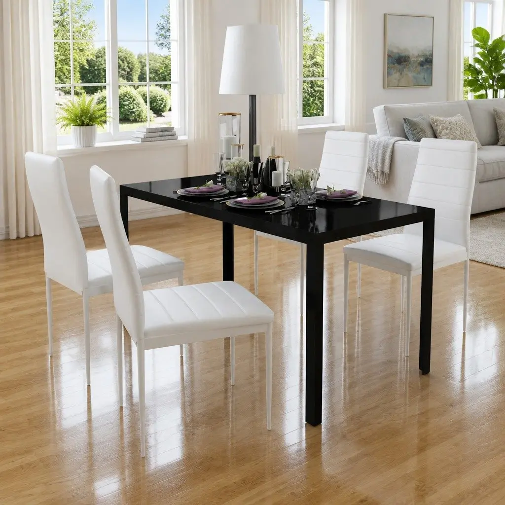 5-Piece Modern Dining Table Set with 4 Chairs in Black