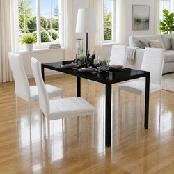 5-Piece Modern Dining Table Set with 4 Chairs in Black