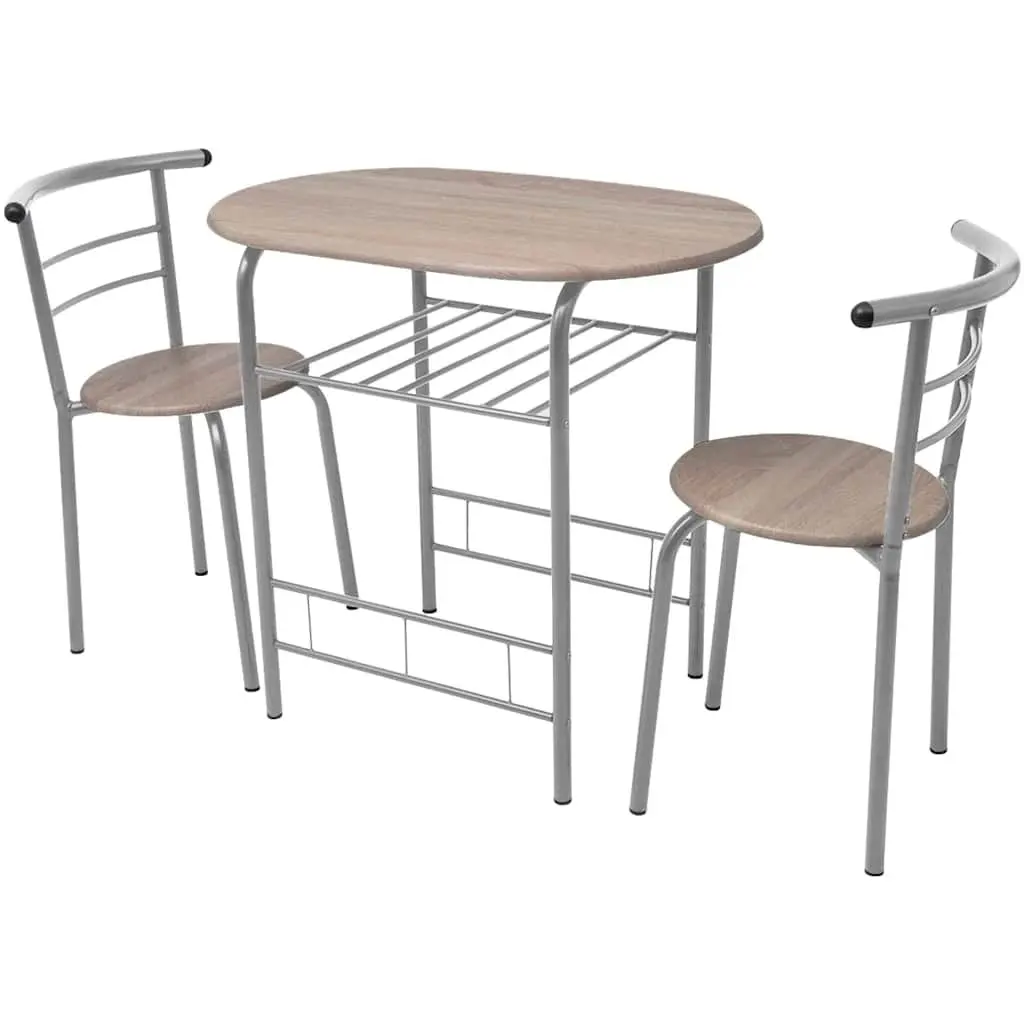 Breakfast Bar Set Brown Modern Compact Dining Table MDF Iron 2 Stools