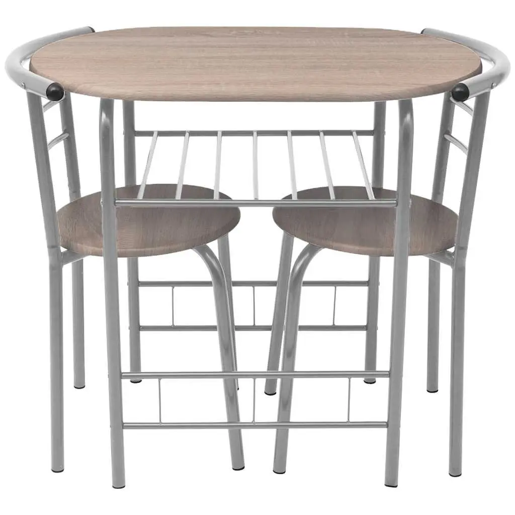Breakfast Bar Set Brown Modern Compact Dining Table MDF Iron 2 Stools