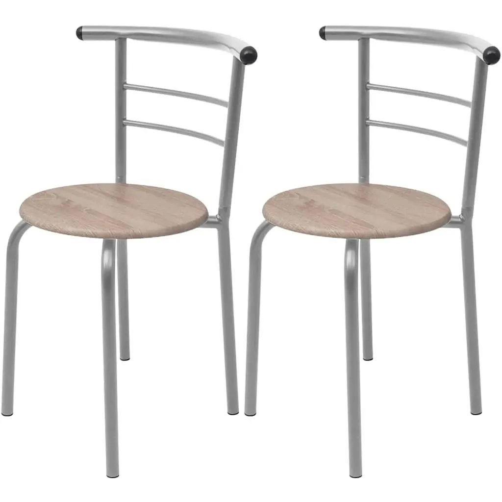 Breakfast Bar Set Brown Modern Compact Dining Table MDF Iron 2 Stools