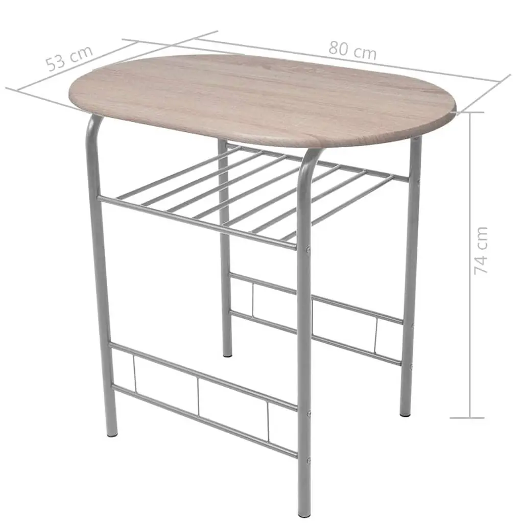 Breakfast Bar Set Brown Modern Compact Dining Table MDF Iron 2 Stools