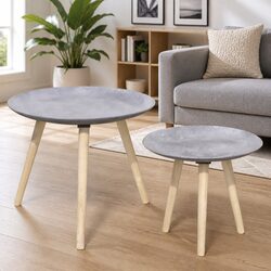Modern Concrete Grey Round Side Table Set 55cm & 44cm