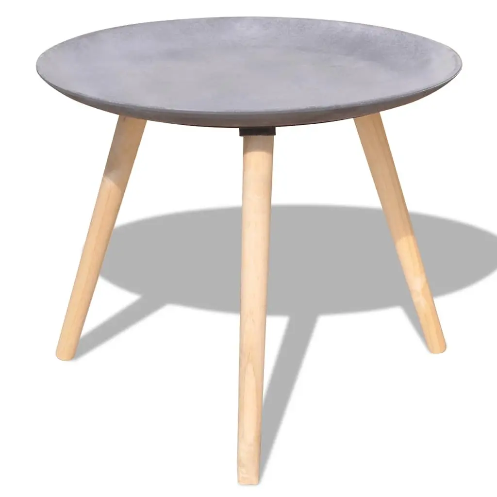 Side Table Set of 2 Round Concrete Grey 55cm and 44cm MDF and Pinewood Living Room