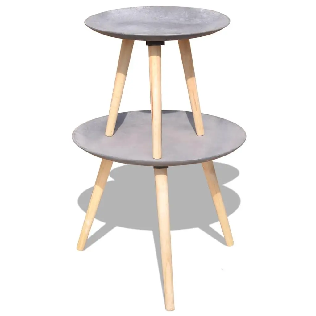Side Table Set of 2 Round Concrete Grey 55cm and 44cm MDF and Pinewood Living Room