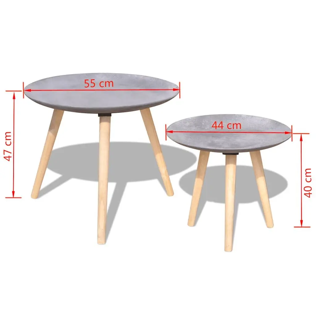 Side Table Set of 2 Round Concrete Grey 55cm and 44cm MDF and Pinewood Living Room
