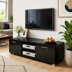 High-Gloss Black TV Cabinet for a Cozy Living Room