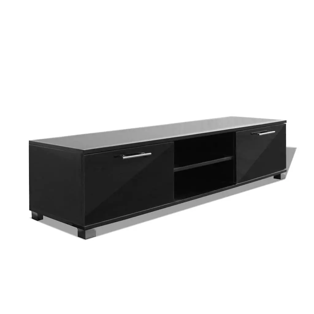 High-Gloss Black TV Cabinet Entertainment Unit with Storage Shelves 120x40.5x35cm