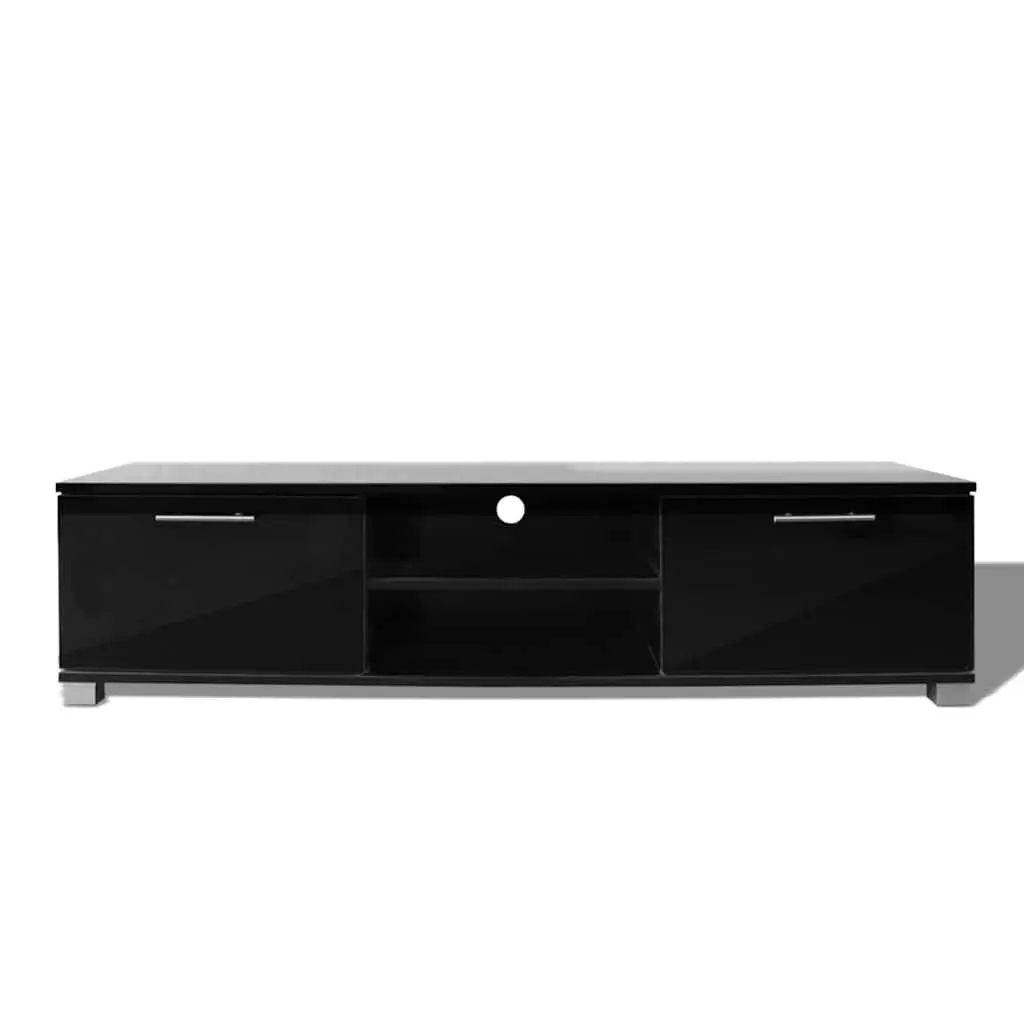 High-Gloss Black TV Cabinet Entertainment Unit with Storage Shelves 120x40.5x35cm