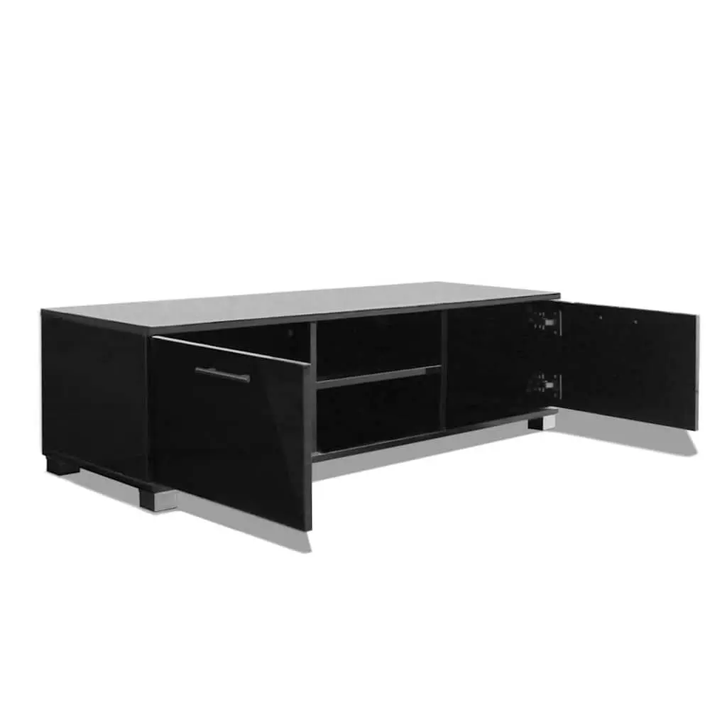 High-Gloss Black TV Cabinet Entertainment Unit with Storage Shelves 120x40.5x35cm