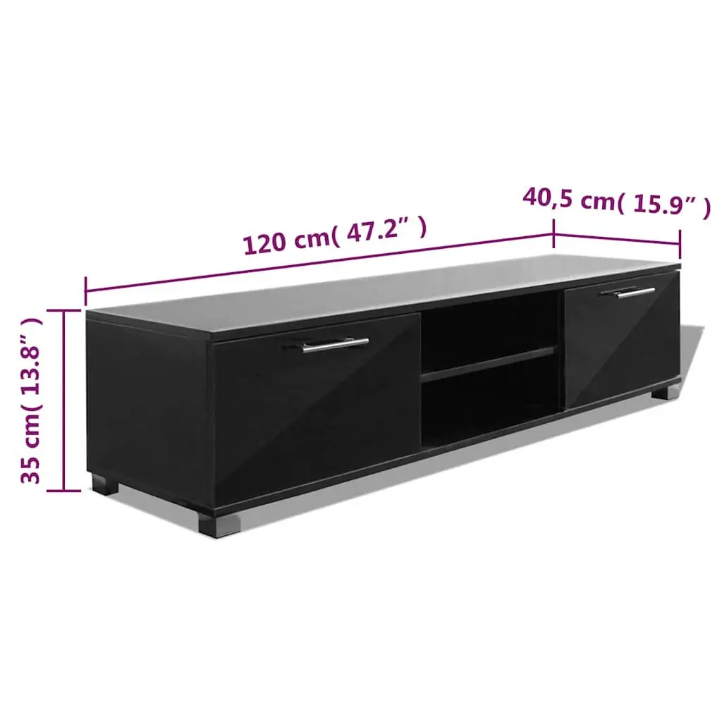 High-Gloss Black TV Cabinet Entertainment Unit with Storage Shelves 120x40.5x35cm