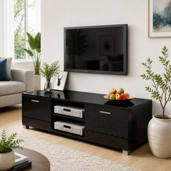 High-Gloss Black TV Cabinet for Modern Living Spaces