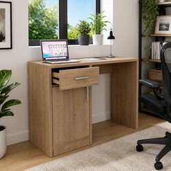 Brown Desk with Drawer and Cabinet for Home Office