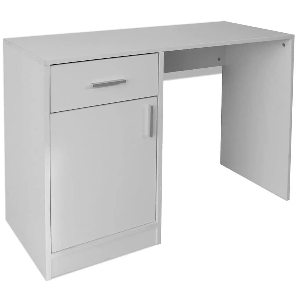 White Desk with Drawer and Cabinet Modern Office Study Bedroom Furniture Storage