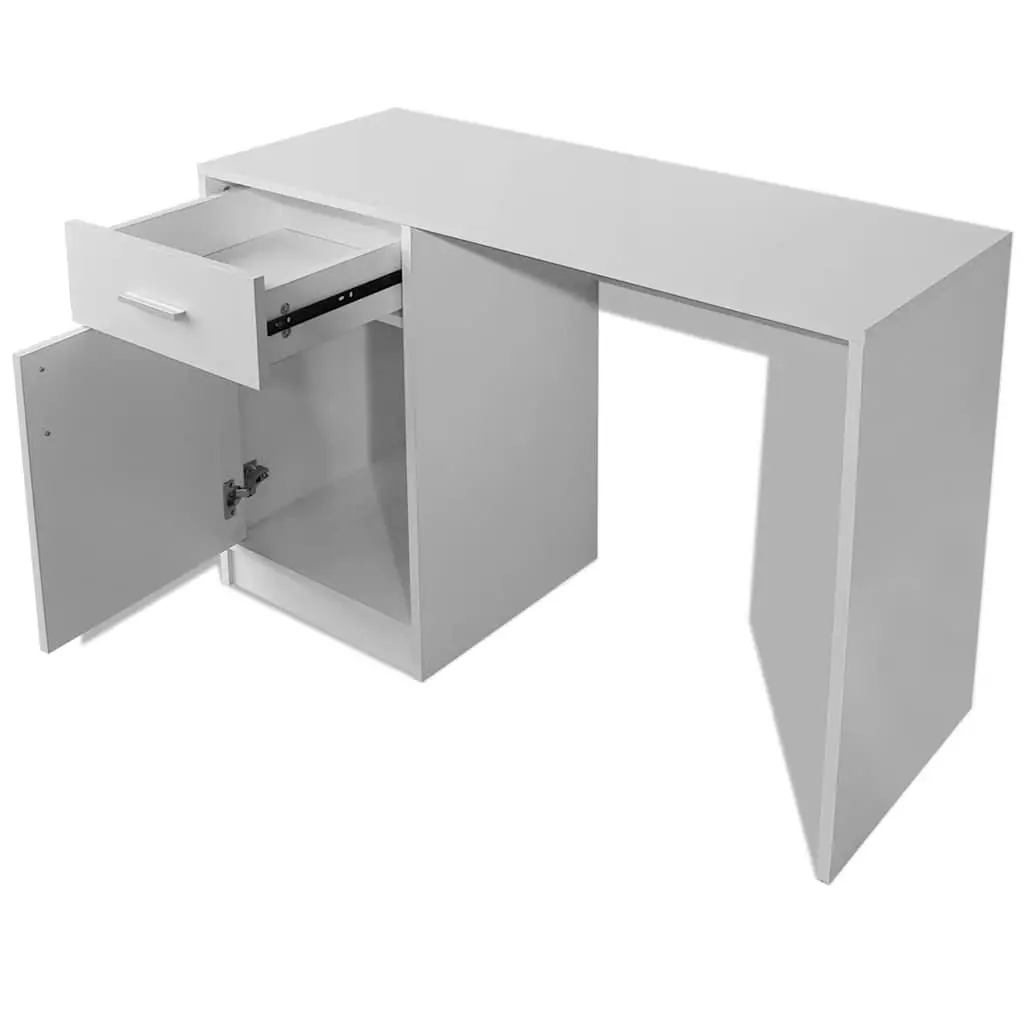 White Desk with Drawer and Cabinet Modern Office Study Bedroom Furniture Storage