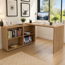Brown Corner Desk with 4 Shelves for Office or Study