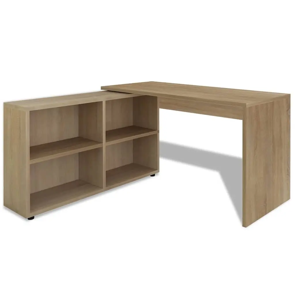 Brown Corner Desk with 4 Shelves for Office or Study