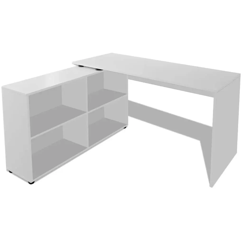 White Corner Desk with 4-Shelf Bookcase Storage