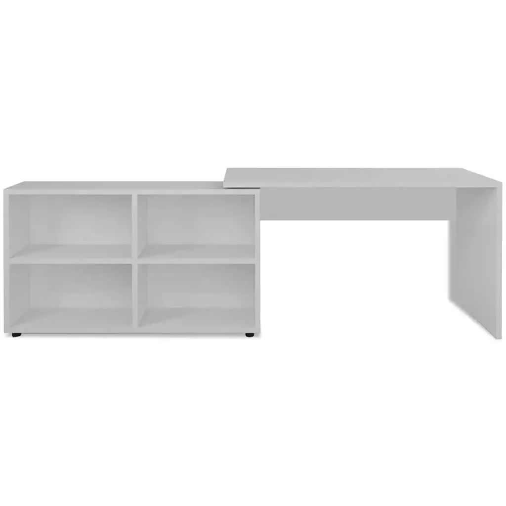 White Corner Desk with 4-Shelf Bookcase Storage