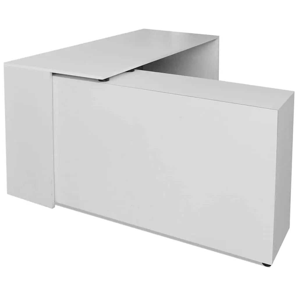 White Corner Desk with 4-Shelf Bookcase Storage