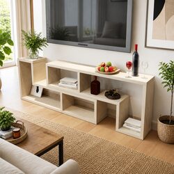 L-Shaped Brown TV Cabinet with Shelves for Storage