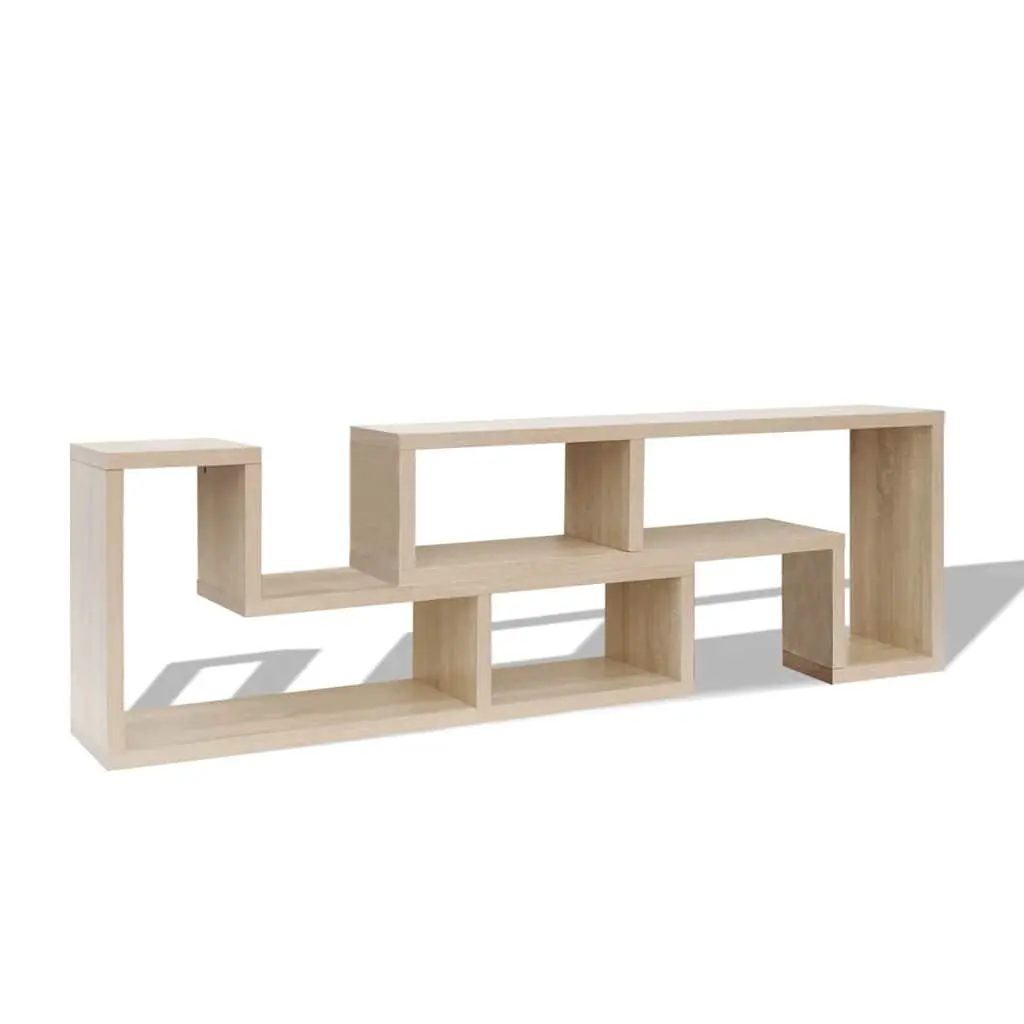 L-Shaped Brown TV Cabinet with Shelves for Storage