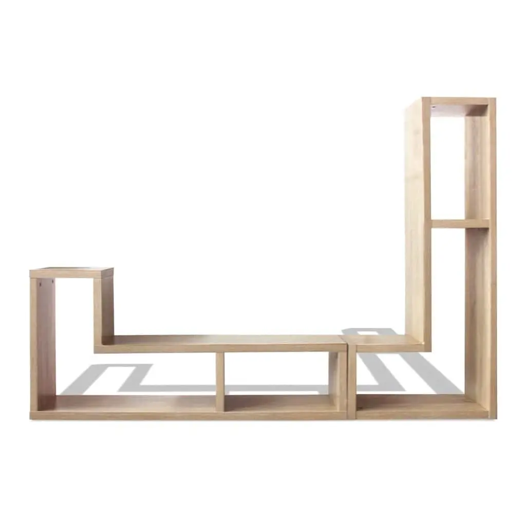 L-Shaped Brown TV Cabinet with Shelves for Storage