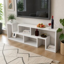 L-Shaped White TV Cabinet for Media Storage
