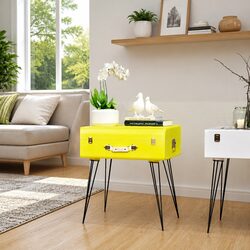 Vintage Suitcase Style Bedside Table in Yellow