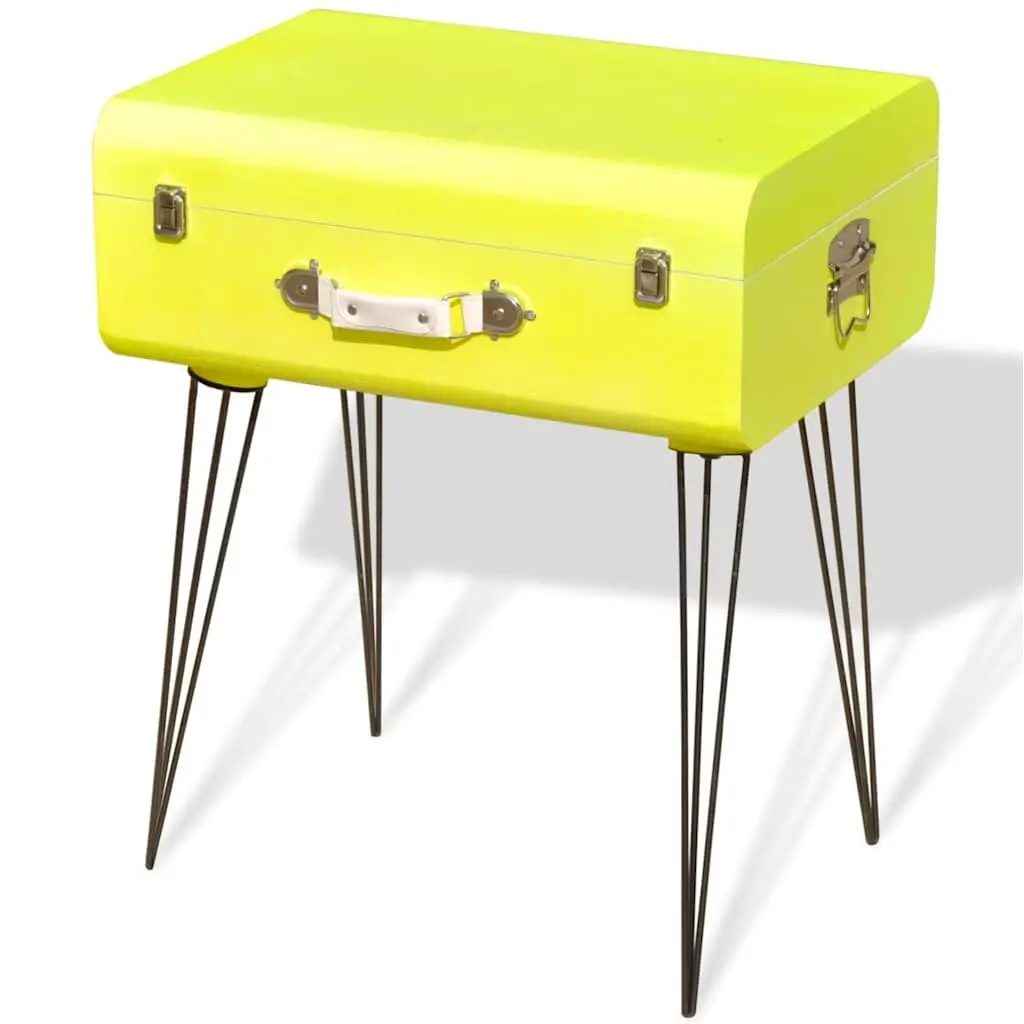 Bedside Table Yellow Vintage Suitcase Style Storage Organiser MDF with Steel Legs 49.5 x 36 x 60 cm