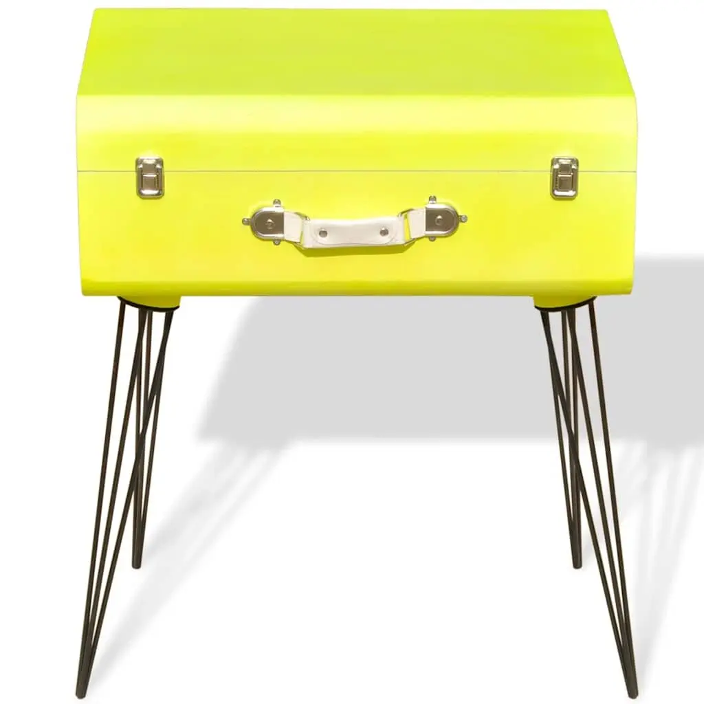 Bedside Table Yellow Vintage Suitcase Style Storage Organiser MDF with Steel Legs 49.5 x 36 x 60 cm