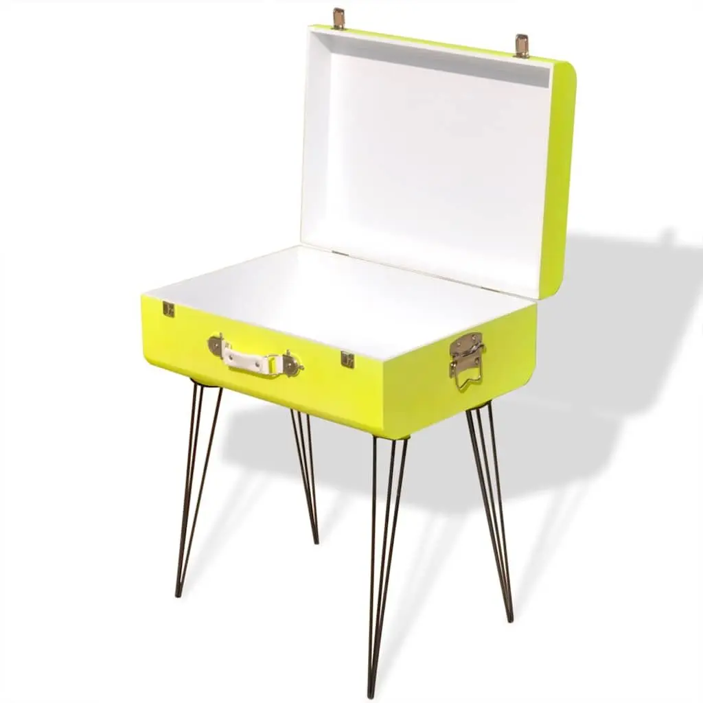 Bedside Table Yellow Vintage Suitcase Style Storage Organiser MDF with Steel Legs 49.5 x 36 x 60 cm