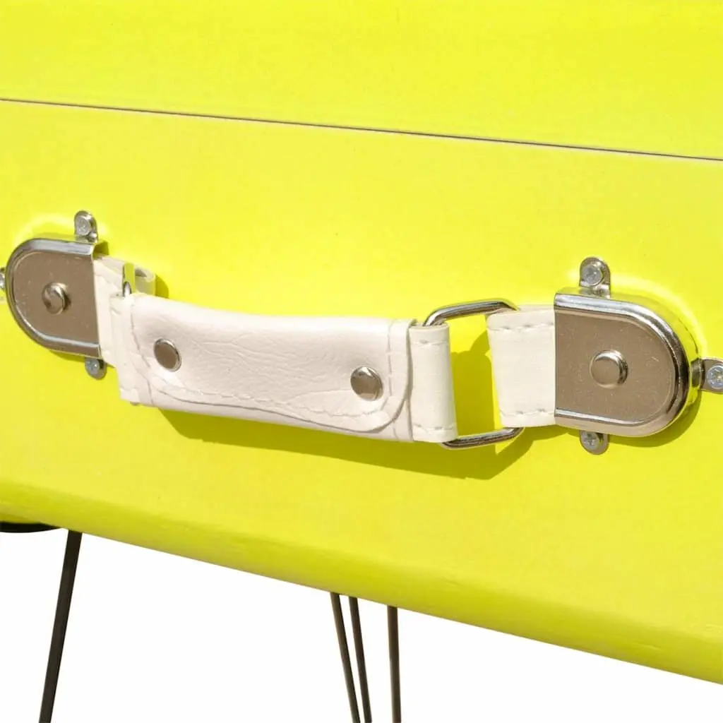 Bedside Table Yellow Vintage Suitcase Style Storage Organiser MDF with Steel Legs 49.5 x 36 x 60 cm