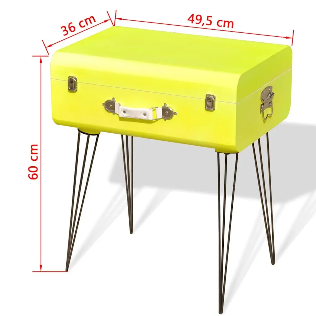 Bedside Table Yellow Vintage Suitcase Style Storage Organiser MDF with Steel Legs 49.5 x 36 x 60 cm