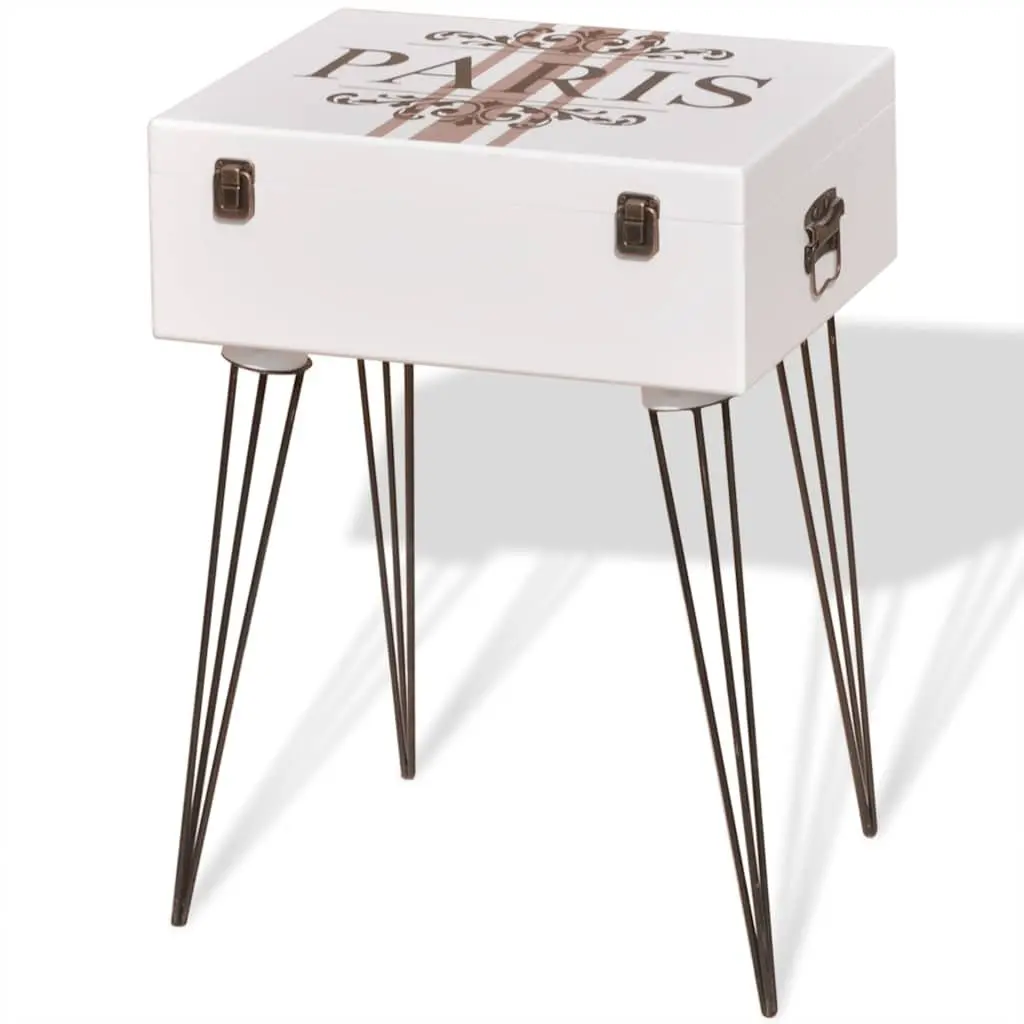Suitcase Side Cabinet White Vintage Bedroom Bedside Table MDF Steel Legs