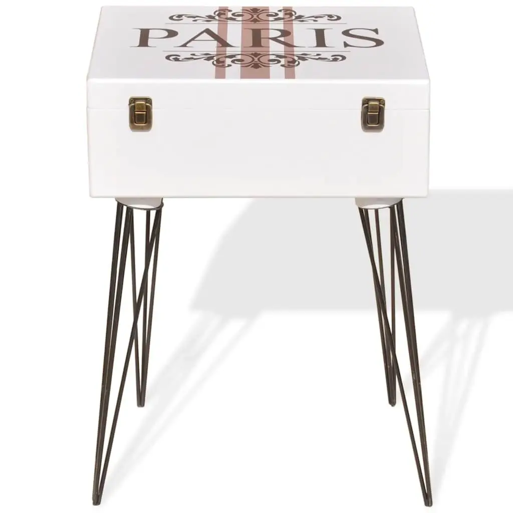 Suitcase Side Cabinet White Vintage Bedroom Bedside Table MDF Steel Legs