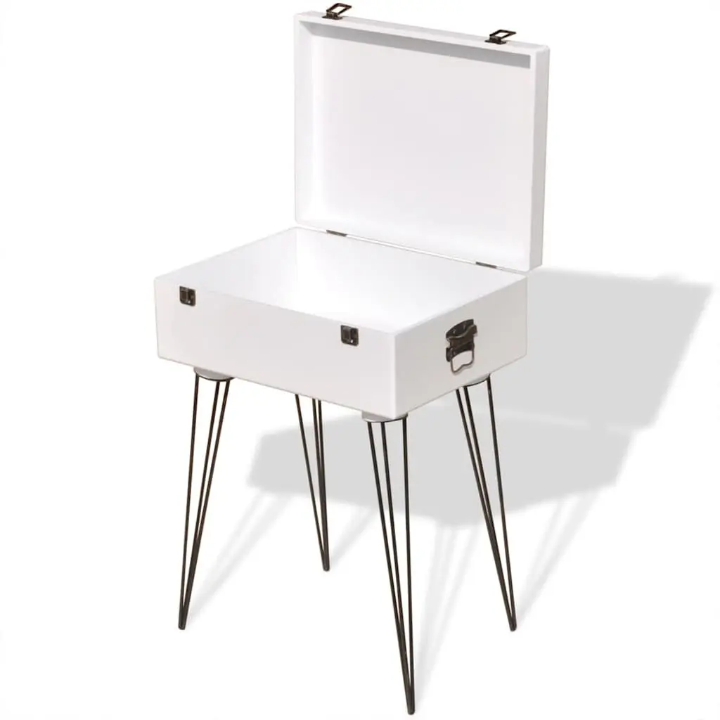 Suitcase Side Cabinet White Vintage Bedroom Bedside Table MDF Steel Legs