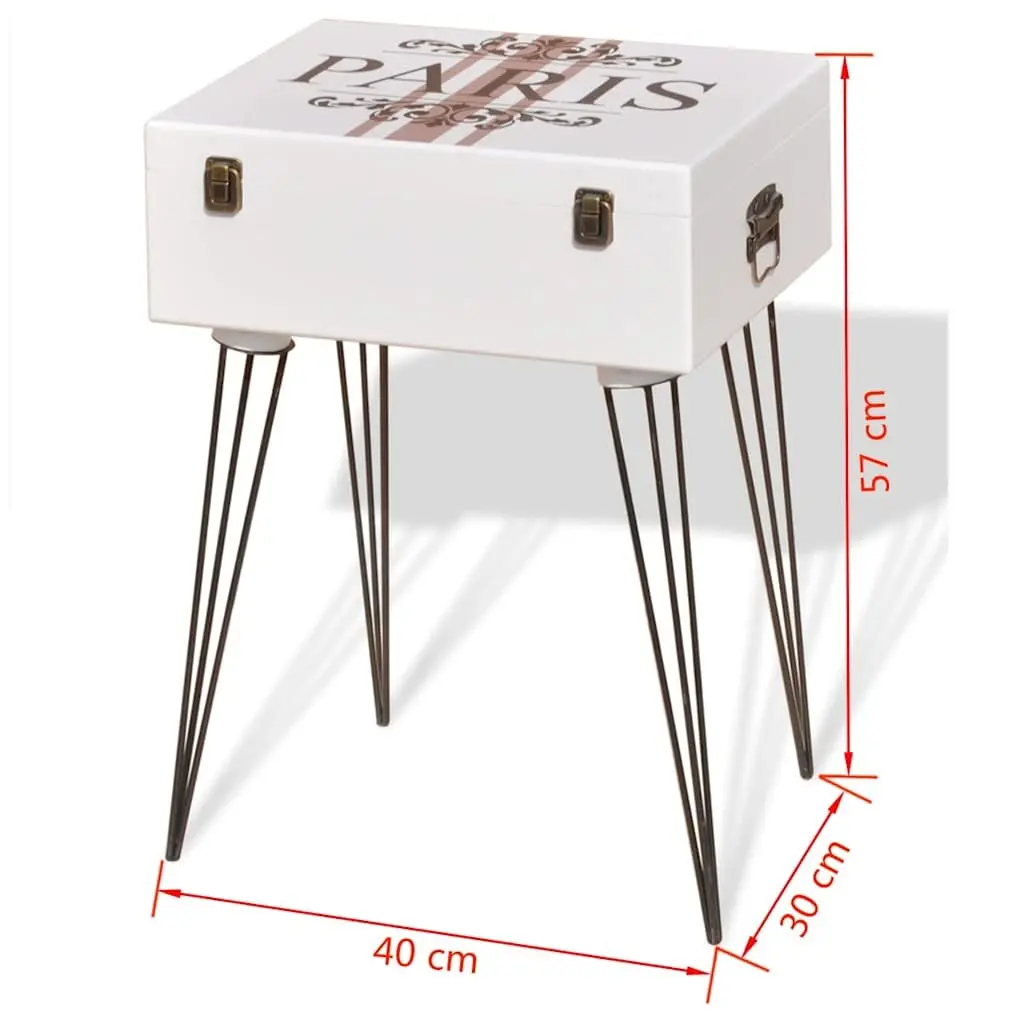 Suitcase Side Cabinet White Vintage Bedroom Bedside Table MDF Steel Legs