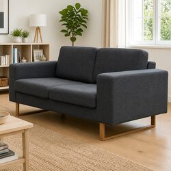 Comfortable 2-Seater Grey Fabric Sofa for Living Spaces