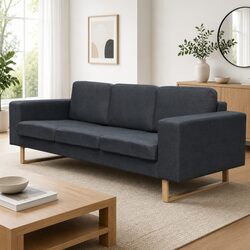 Comfortable 3-Seater Sofa in Grey Fabric