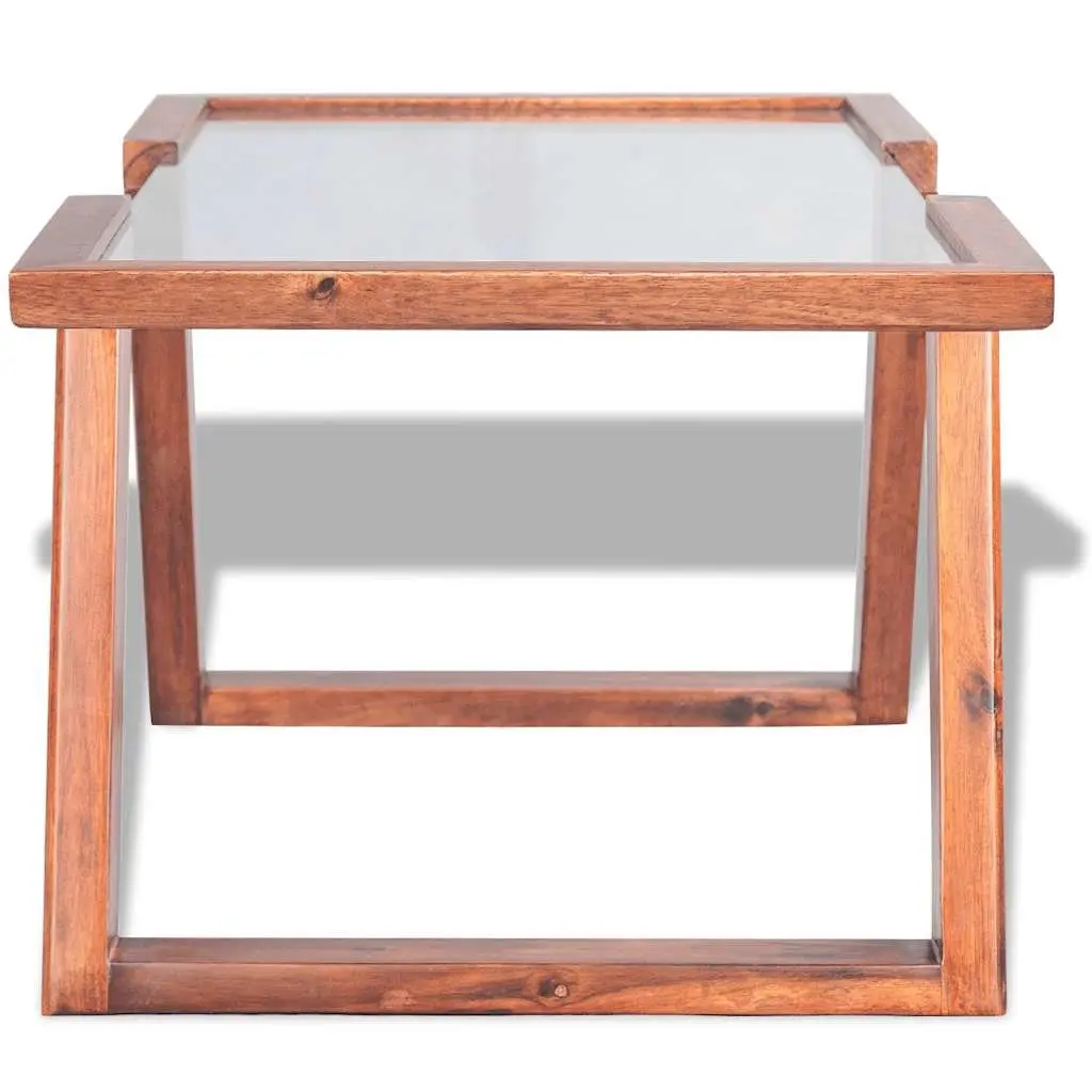 Coffee Table Brown Tempered Glass Top Solid Acacia Wood Base 100 x 50 x 40 cm