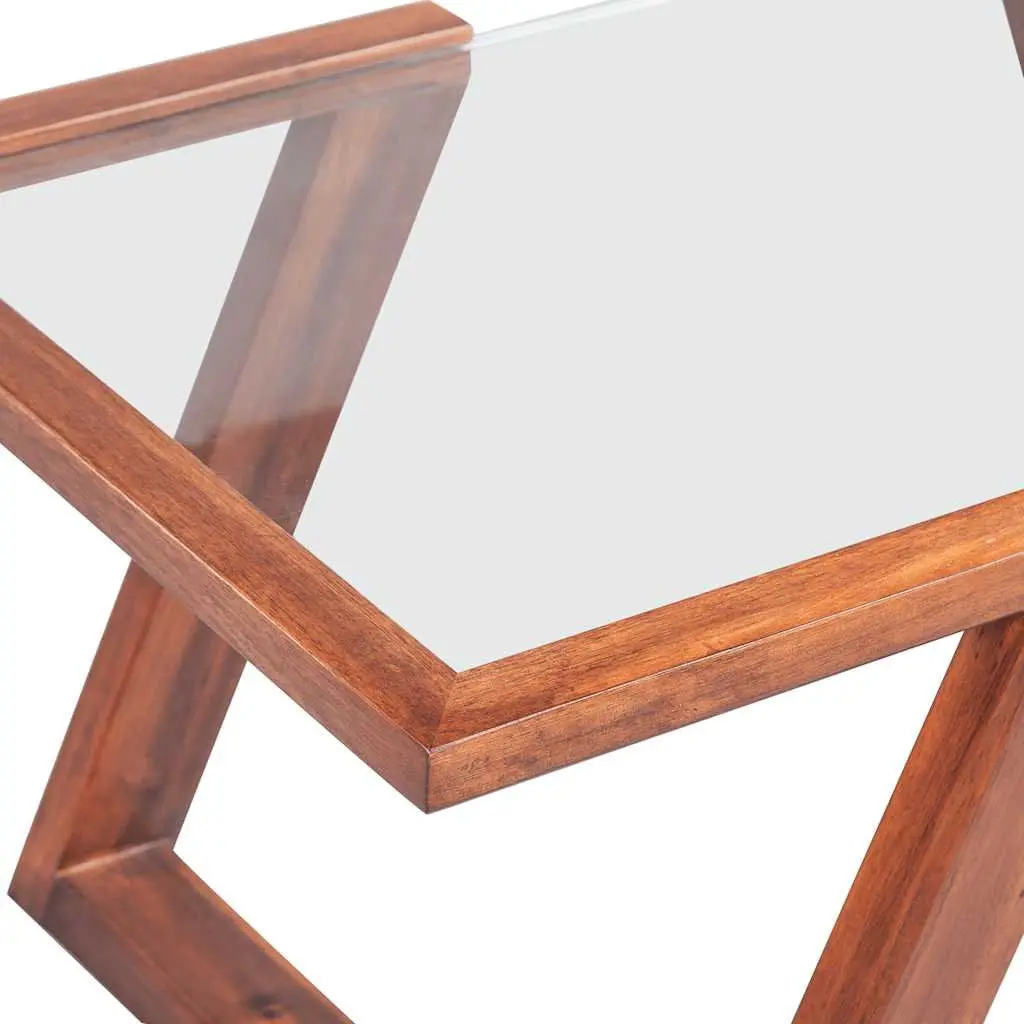 Coffee Table Brown Tempered Glass Top Solid Acacia Wood Base 100 x 50 x 40 cm