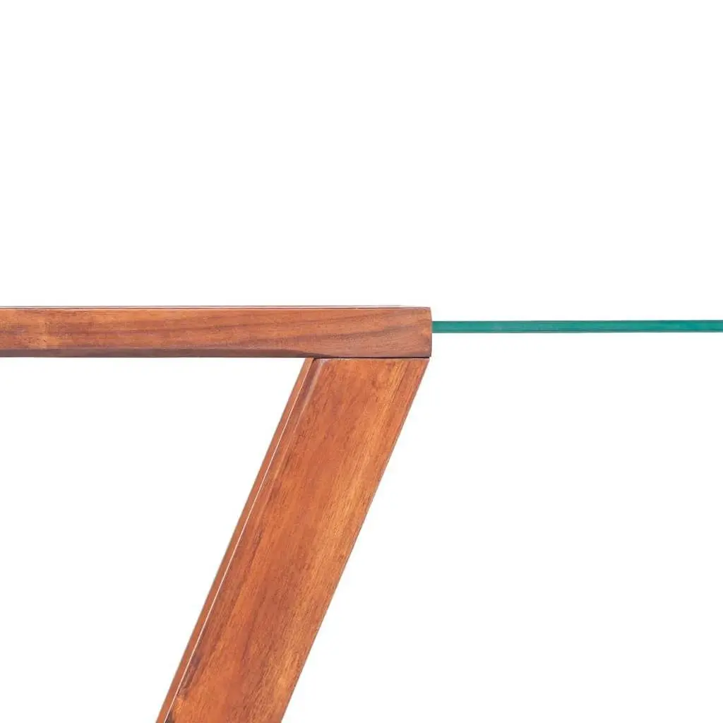 Coffee Table Brown Tempered Glass Top Solid Acacia Wood Base 100 x 50 x 40 cm