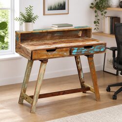 Vintage Solid Reclaimed Wood Desk with Drawers