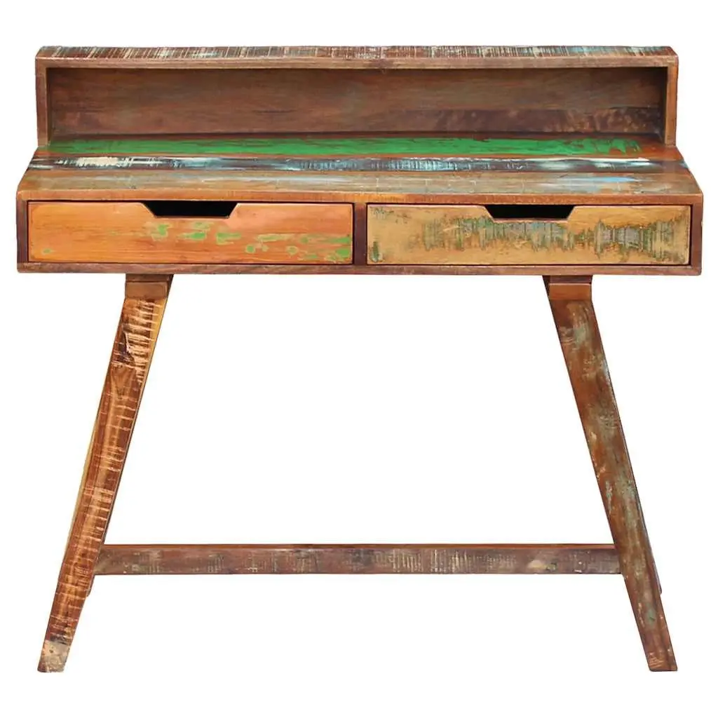 Desk Vintage Style Solid Reclaimed Wood Office Study Computer Table with Drawers