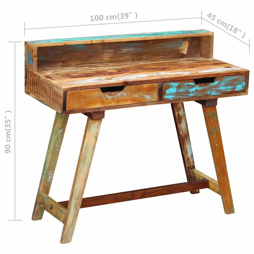 Desk Vintage Style Solid Reclaimed Wood Office Study Computer Table with Drawers