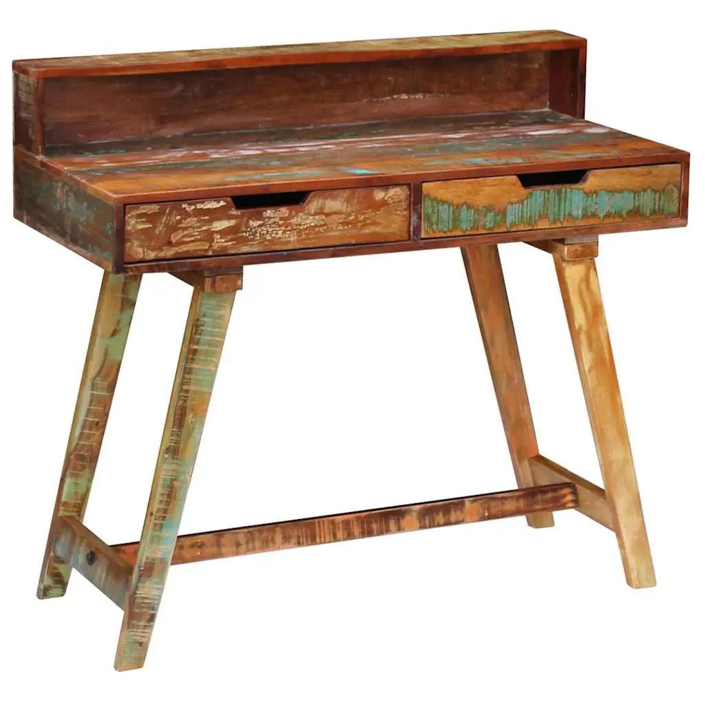 Desk Vintage Style Solid Reclaimed Wood Office Study Computer Table with Drawers
