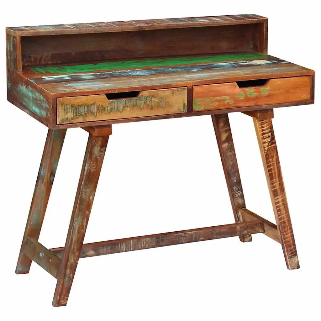 Desk Vintage Style Solid Reclaimed Wood Office Study Computer Table with Drawers