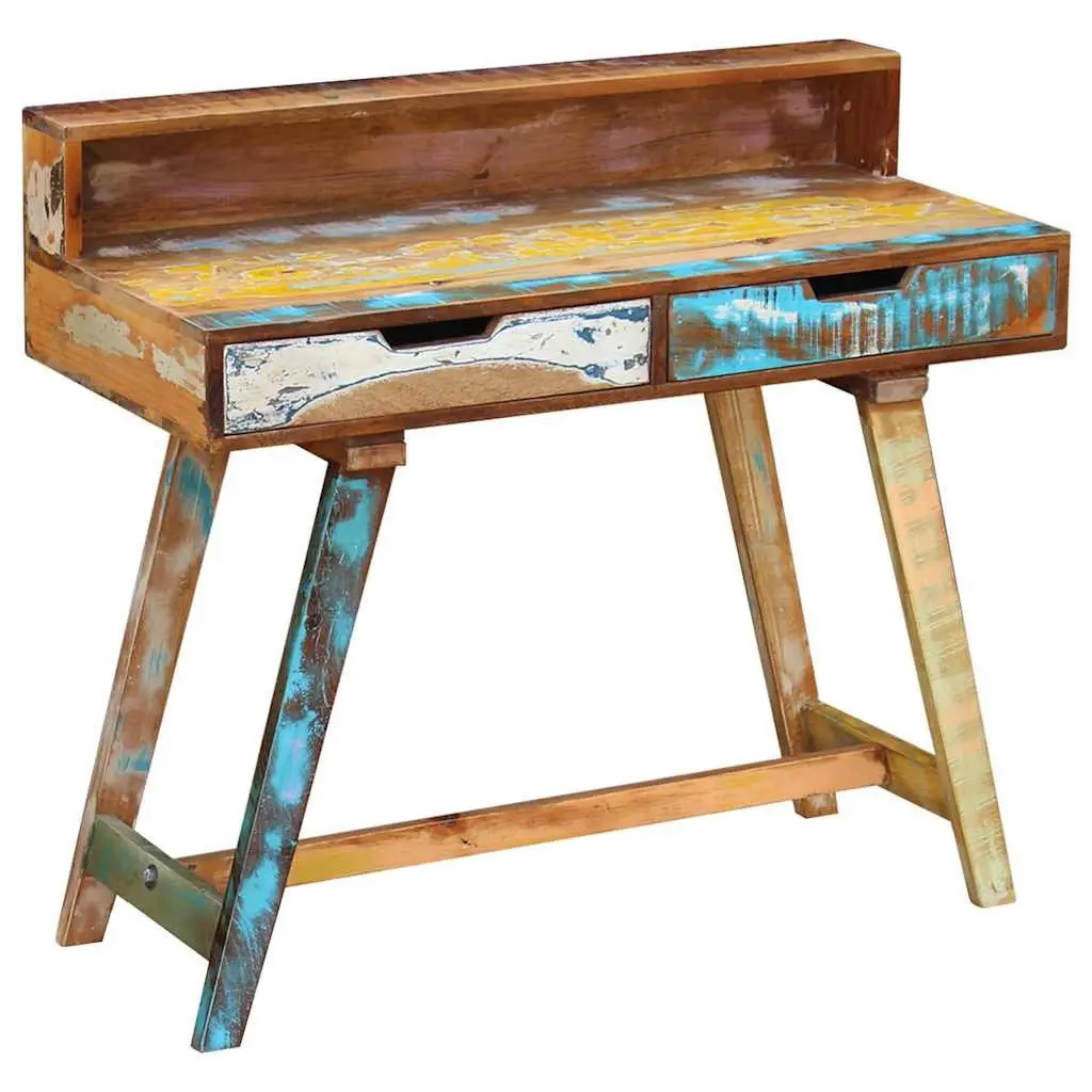 Desk Vintage Style Solid Reclaimed Wood Office Study Computer Table with Drawers