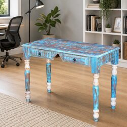 Vintage Style Solid Reclaimed Wood Desk with Drawers